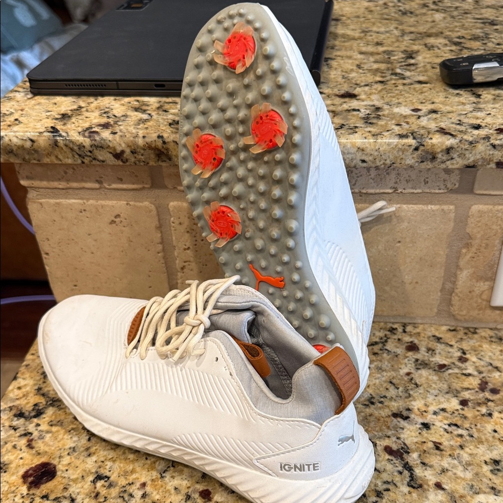 Puma Gurls White IGNITE Athletic Golf Shoes with Orange Accents